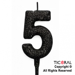 VELA NUMERAL CHICO 5.5 CM CON GIBRE NEGRO NUMERO 5 x 1